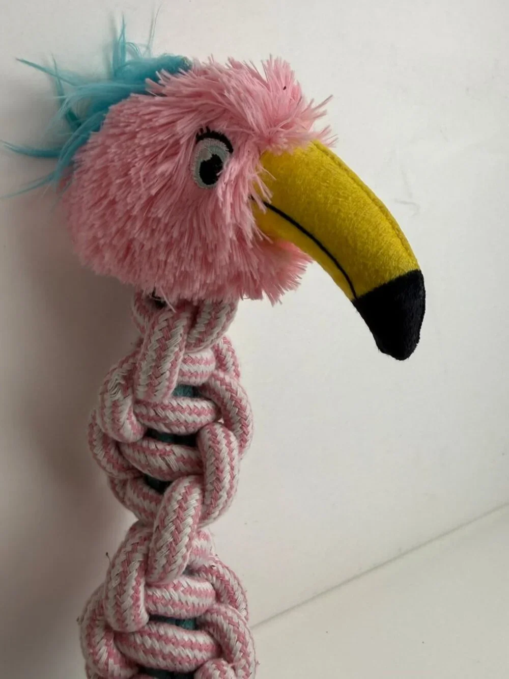 KONG Pink Flamingo Plush Dog Toy Knotted Rope Neck 12